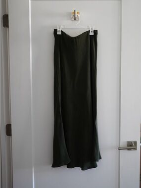 Handmade Cupro Bias Midi Skirt in Green